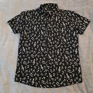 Kids Musical Note Button Down Shirt - Black